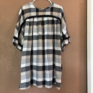 Maeve Anthropologie Plaid Crochet Lace Trim Babydoll Mini Dress Tunic Neutral S